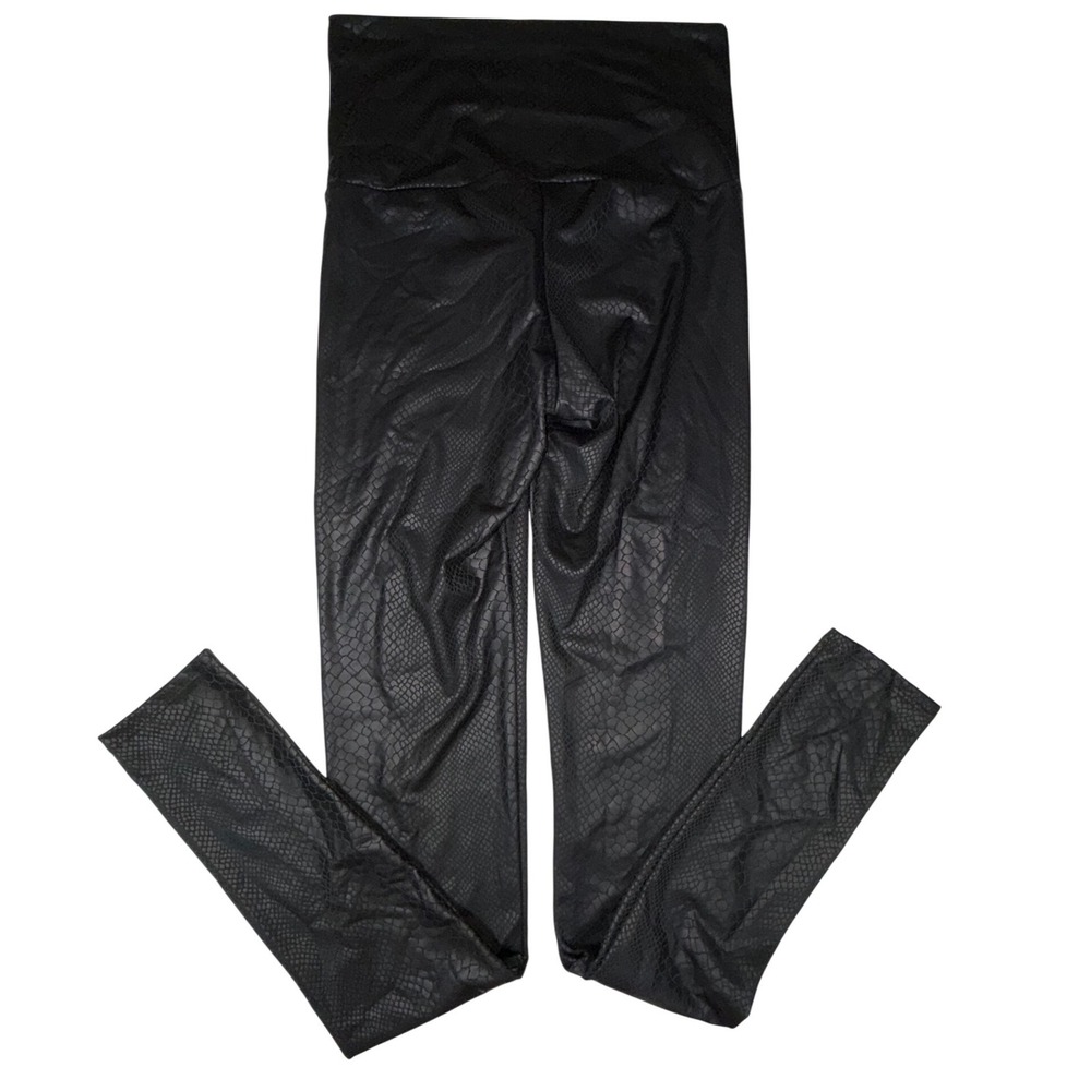 Cherish P2407 Snakeskin Leggings Womens Medium Black High Waisted Faux Leather